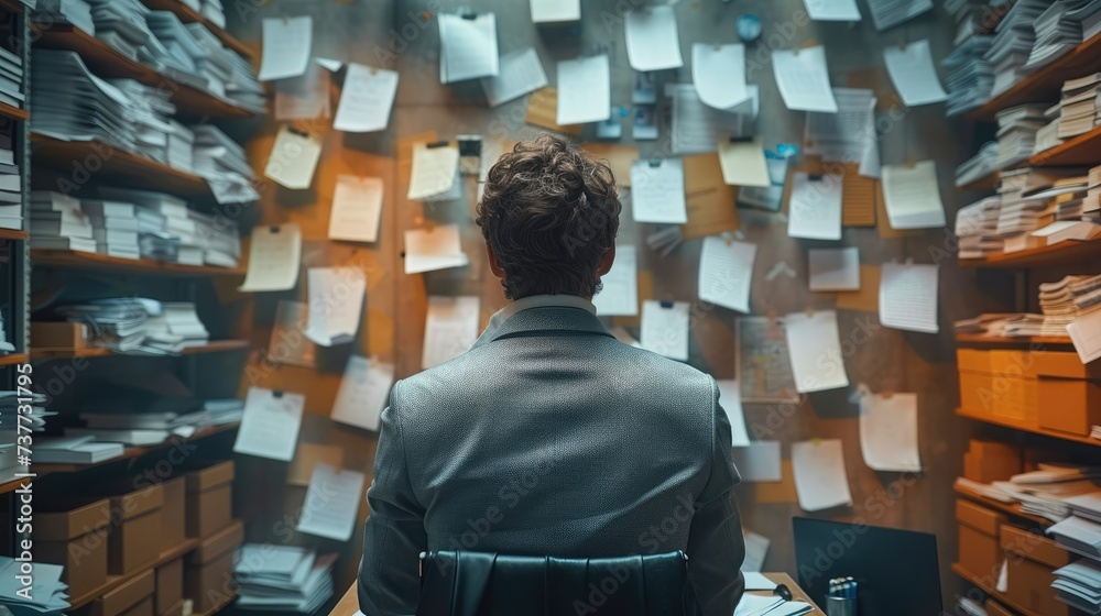 Poster Businessman is busy, Fixing a to-do list. Generative AI.