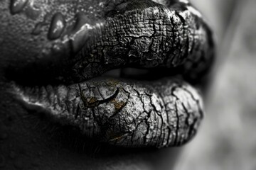 A close up of a woman's lips with a black and white photo. Generative AI.