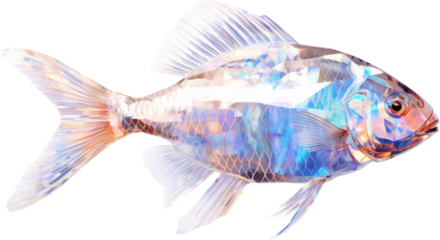 fish,holographic crystal shape of fish,fish made of crystal isolated on white or transparent background,transparency