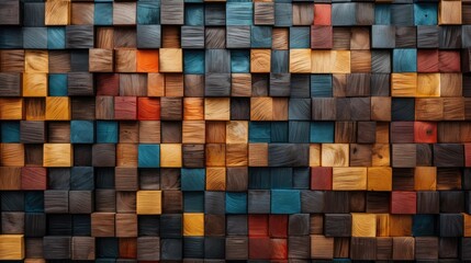 Abstract block stack of aged wood textures adorning the wall, evoking artistic architecture, Ai Generated.