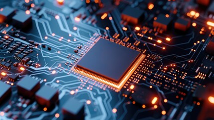 Fototapeta na wymiar High-tech electronic circuit board with powerful processor, Ai Generated.