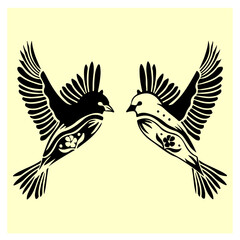 illustration of flying bird with flower ornaments 