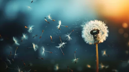 Foto op Canvas Ethereal dandelion seed dances on the breeze, a delicate ballet in nature's breath, Ai Generated. © Crazy Juke