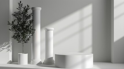 Timeless Elegance: 3D Roman Podium with Greek Column Background
