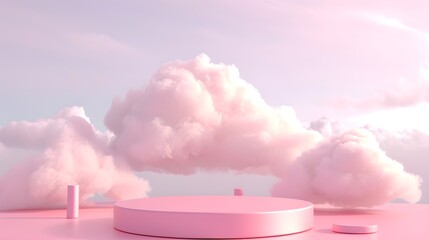 Pastel Sky Podium: 3D Product Display on Pink Cloud Background
