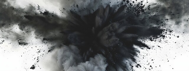 Charcoal Explosion: Abstract Black Powder Burst Isolated on White