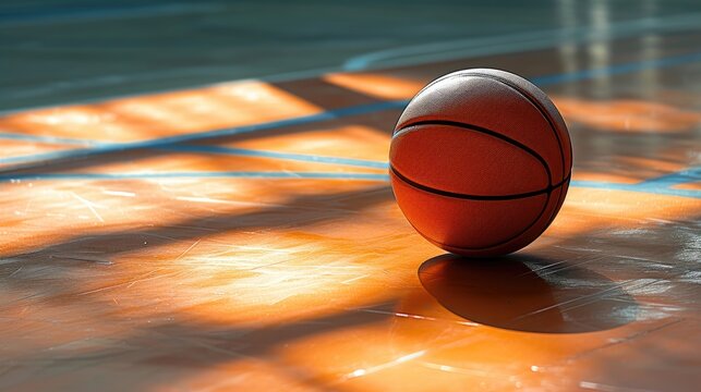 basketball gracing the court floor. Aesthetic sports imagery, Ai Generated.