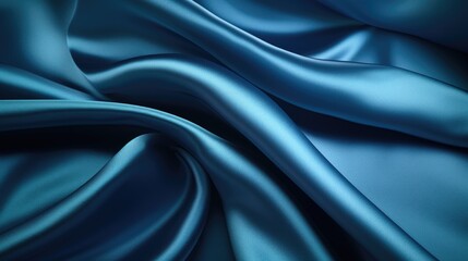 Fototapeta premium Close-up showcases the elegance of blue satin fabric, revealing its smooth and luxurious texture. Ai Generated.