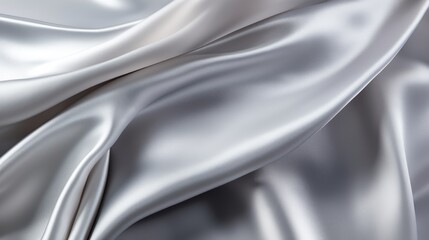 Fototapeta premium Dynamic flowing folds of silvery satin fabric, creating a visual symphony of elegance. Ai Generated.