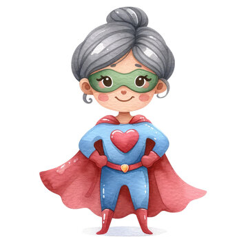 recommend clip art: Super Mom Mother's Day cartoon clipart vector strong woman. Superhero mom characters. watercolor illustration. 