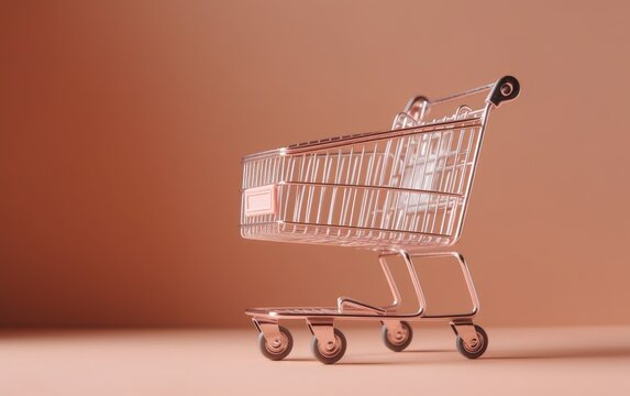 Isolated shopping cart on pink background, online shopping promotion advertisement, online shopping add to cart, promotional discount background, seasonal promotion, summer sale