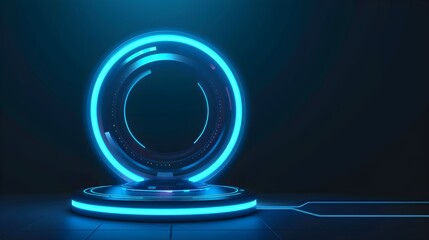 Neon Cyberpunk Podium: Futuristic Tech Background for Digital Effects