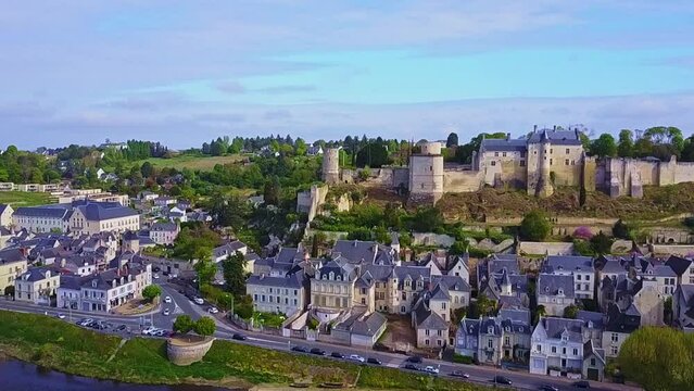 The historic Chinon castle overlooking the village of Chinon and the river Vienne