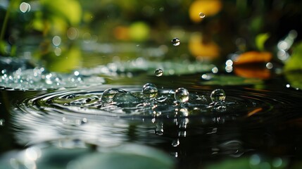 Picturesque Autumn Pond with Raindrop Ripples