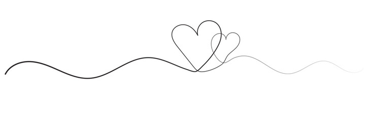 Hand drawn heart line art banner background transparent isolated