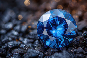 A blue sapphire on dark background.