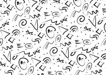 Obraz premium Abstract drawing on the white board seamless pattern. Unique concept of fashion pattern for printing. Monochrome textile fabric design motif