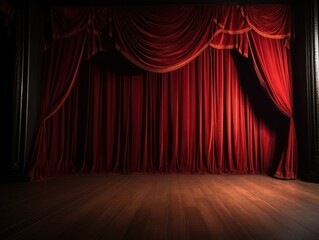 Red stage curtain, cover of small theater program, cover of stage play, cover of theater performance invitation card, talk show, cross-dressing show