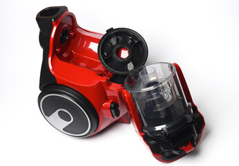 Modern modular vacuum cleaner with parts on a white background