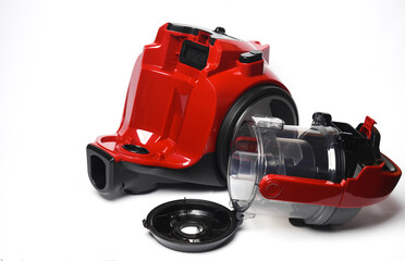 Modern modular vacuum cleaner with parts on a white background
