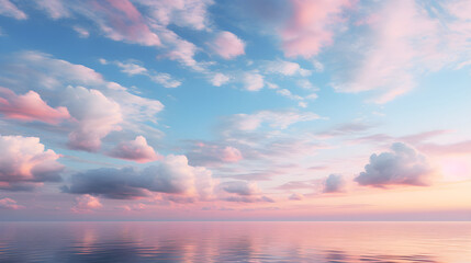 Fototapeta na wymiar Dramatic Sky: An Exquisite Harmonious Gradient of Tranquility from Deep FH Blue to Soft Blush Pink