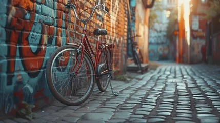 Foto op Plexiglas Navigating urban art and graffiti on a summer bike ride, the city's vibrancy on full display © Manyapha