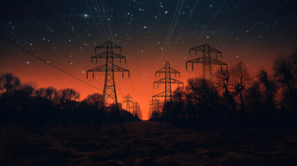 Power line on the background of the night sky - Powered by Adobe