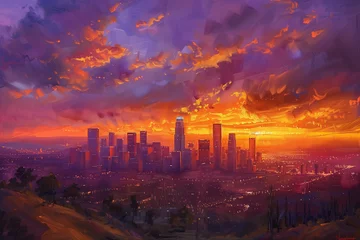 Schilderijen op glas Oil paint background - Sunset Skyline © MythicMusing
