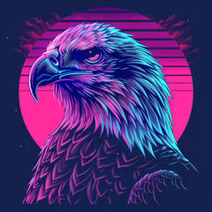 t-shirt vector, 80s retrowave eagle, vivid, pink and blue lighti