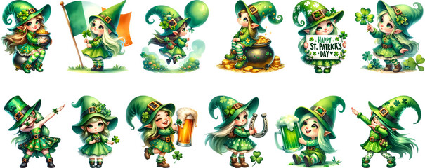 Set of St Patrick's Day Gnome girl collection