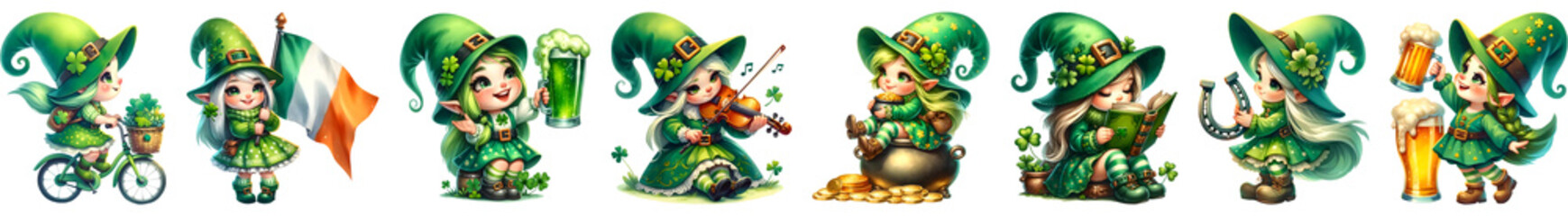 Set of St Patrick's Day Gnome girl collection - obrazy, fototapety, plakaty