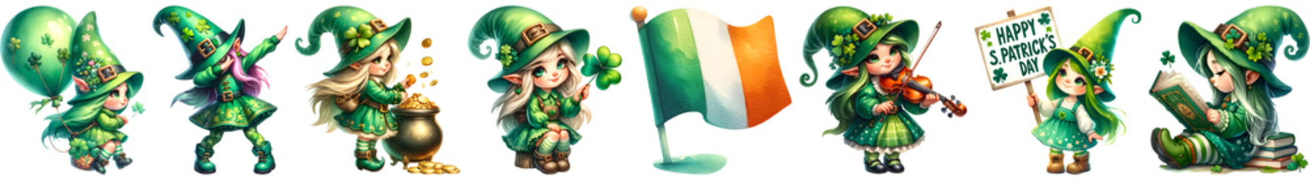 Set of St Patrick's Day Gnome girl collection
