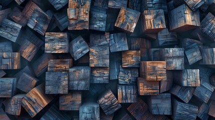 Abstract wooden cubes background, top view of wood blocks texture. minimalist and modern design element. AI