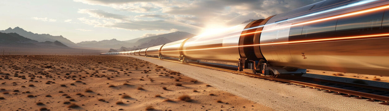 High speed hyperloop train zipping through a desert powered by renewable energy a blend of high tech and environmentalism