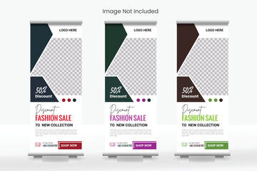 Vector fashion sale roll up/pull up banner design with multiple color.