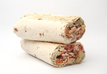 Shawarma on a white background. Street food, fastfood