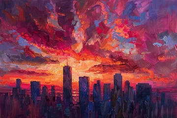 Fotobehang Oil paint background - Sunset Skyline © MythicMusing