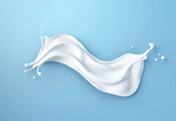 Fotobehang white milk splash illustration, realistic natural dairy product, yogurt or cream, isolated on blue background. © candra