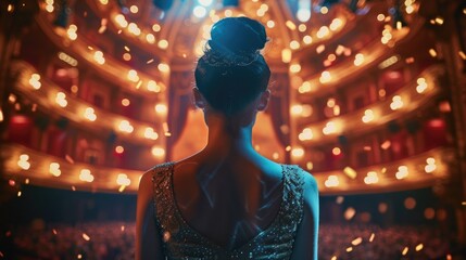 Ballerina Taking a Bow on Stage to Applauding Audience