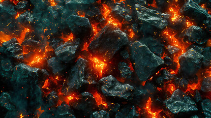 Obraz premium Intense heat and flames from burning coal, highlighting the energy and danger of fire in a dark background