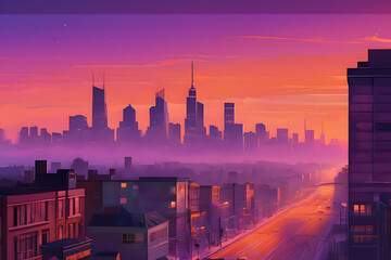 city skyline at sunset