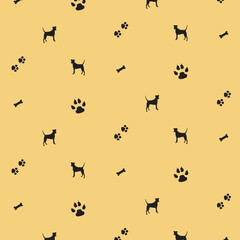Dog seamless pattern with dog paw and bones