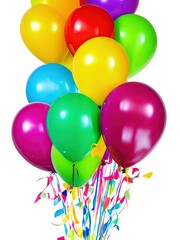   Multicolored balloons on a white background for a birthday party