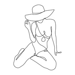 Trendy Line Art Drawing of Abstract Female Silhouette. Woman Abstract Minimal Black Lines Drawing. Female Silhouette for Modern Scandinavian Design. Woman Body Outline Art. Vector Illustration.