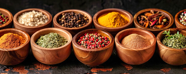 Assorted Baskets of Flavorful Spices for Cooking