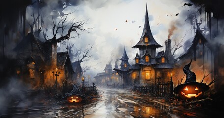 Watercolor background - Halloween - obrazy, fototapety, plakaty