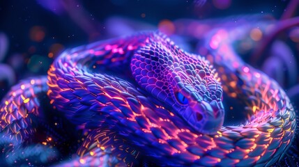 A divine serpent adorned with pulsating neon scales