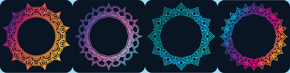 frame with vintage art design. mandala border design set.  