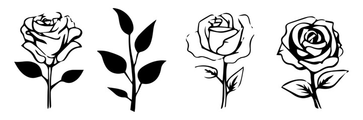 black and white silhouettes of rose flowers