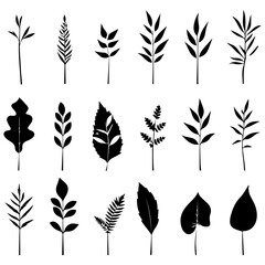 set of silhouettes of leaves